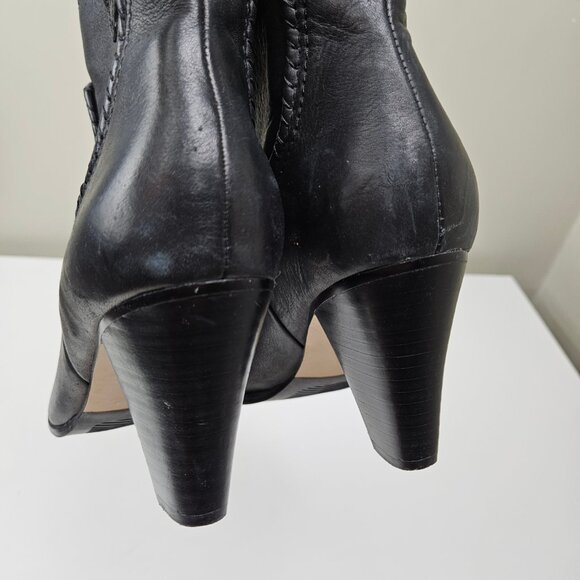 Karl Lagerfield Province Leather Trimmed Heeled Booties 8.5‎ Black Boot - Picture 8 of 11